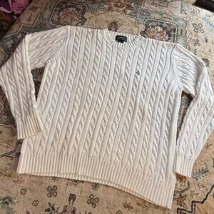 Lauren Ralph Lauren White Cable Knit Sweater Women's Size Large 100% Cotton